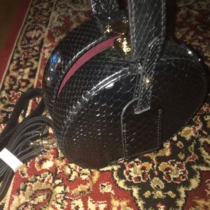 Black snakeskin petite round handbag
